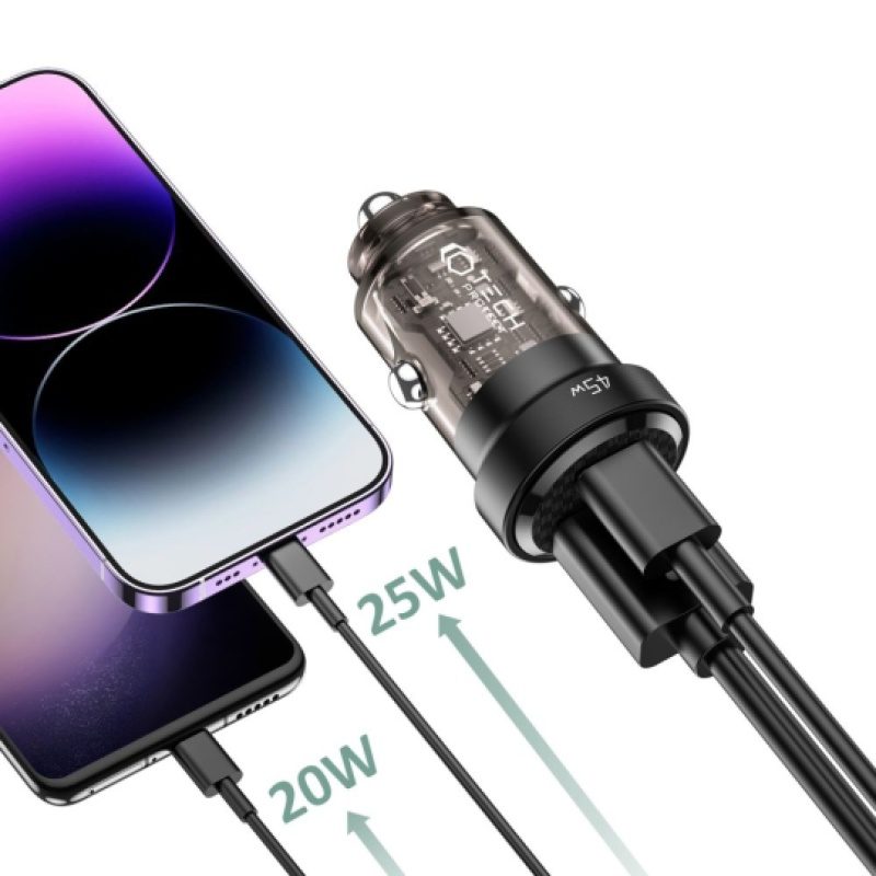 Tech-protect CC45W 2-port Car Charger PD 45W QC 3.0 Black - Image 2