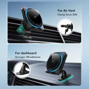 Esr Halolock Cryoboost Magnetic Magsafe Dashboard & Vent Car Mount Wireless Charger Qi2 15w Frosted Onyx