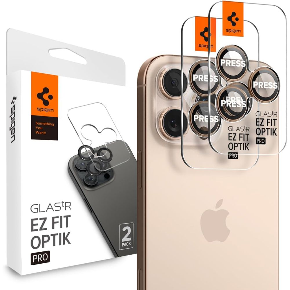 Spigen Optik Pro Glas.tr ”ez Fit” Camera Protector 2-pack Iphone 16 Pro / Pro Max / 17 Pro / Pro Max Desert Titanium