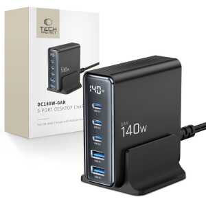 Tech-protect Dc140w-gan 5-port Desktop Charger Pd140w/qc3.0 Black