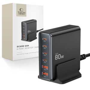 Tech-protect Dc80w-gan 6-port Desktop Charger Pd80w/qc3.0 Black