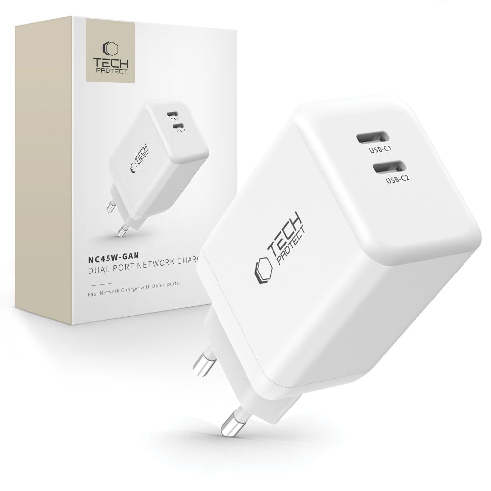 Tech-protect Nc45w-gan 2-port Network Charger Pd45w White