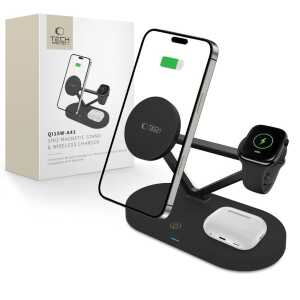 Tech-protect Qi15w-a41 3in1 Magnetic Magsafe Wireless Charger Black