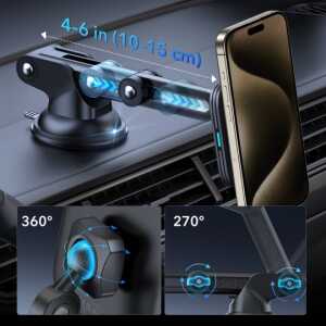 Alternative view of Esr Halolock Magnetic Magsafe Dashboard Car Mount Wireless Charger Qi2 15w Black