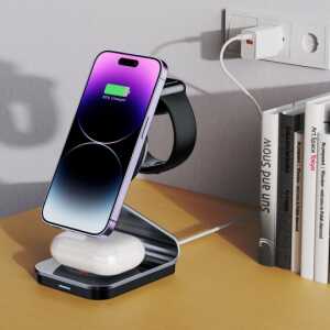 Alternative view of Tech-protect Qi15W-A29 3in1 Magnetic MagSafe Wireless Charger Black