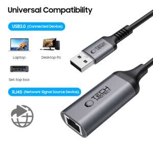 Tech-protect Ultraboost Adapter Usb 3.0 To Ethernet Rj45 1000mbps Black