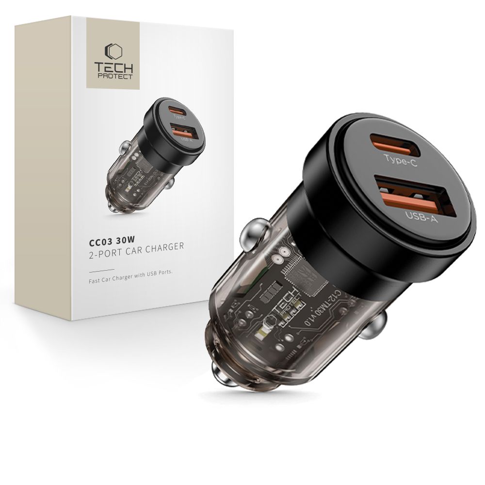 Tech-protect Cc03 2-port Car Charger Pd30w/qc3.0 Black Tech-protect Cc03 2-port Car Charger Pd30w/qc3.0 Black