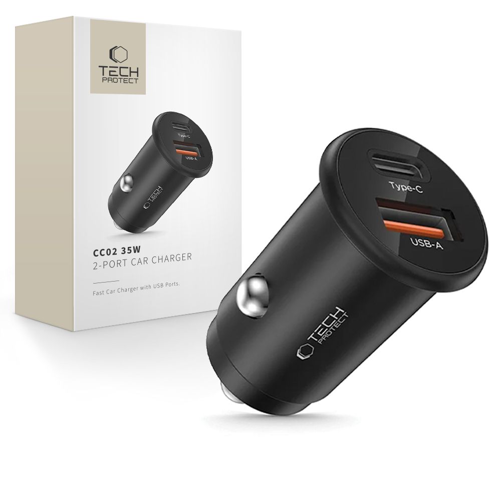 Tech-protect Cc02 2-port Car Charger Pd35w/qc3.0 Black
