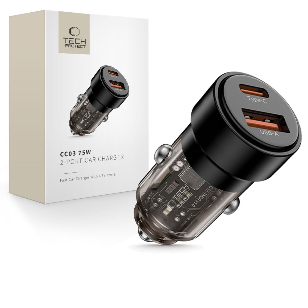 Tech-protect Cc03 2-port Car Charger Pd75w Black Tech-protect Cc03 2-port Car Charger Pd75w Black