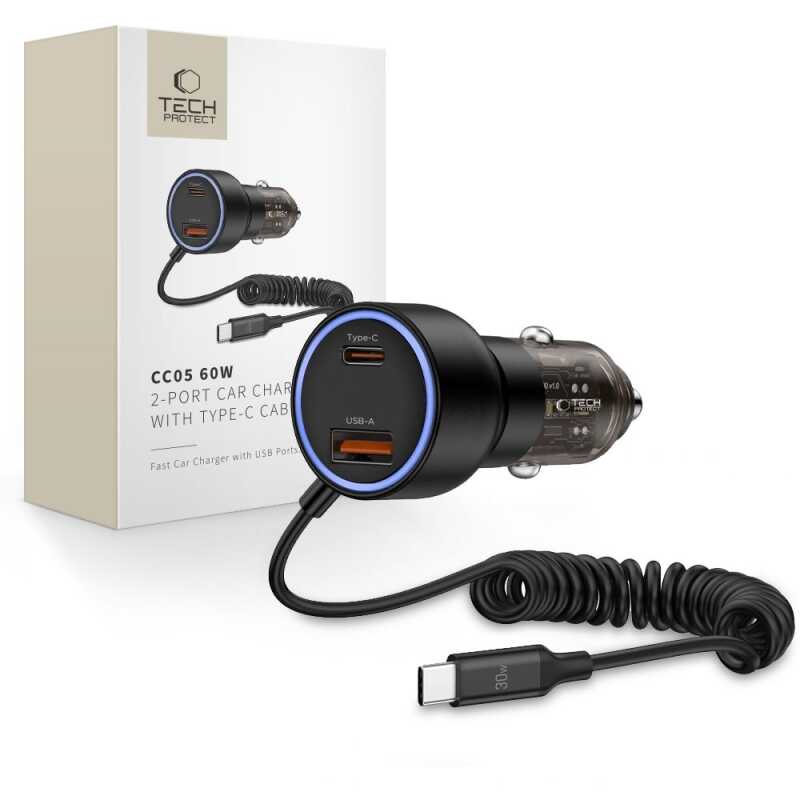Tech-protect Cc05 2-port Car Charger Pd60w + Cable Black