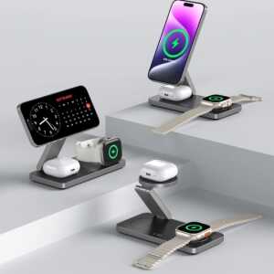 Tech-protect Qi15w-a47 3in1 Magnetic Magsafe Wireless Charger Black