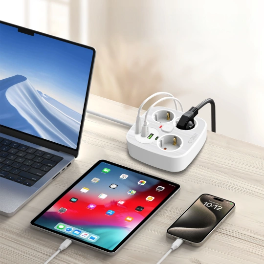 Alternative view of Tech-protect Pcs3x4 Power Strip 2 Usb & 2 Type-c & 3 Socket 200cm White