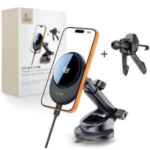 Tech-protect V21 Magnetic Magsafe Dashboard & Vent Car Mount Wireless Charger 25w Qi2.2 Black