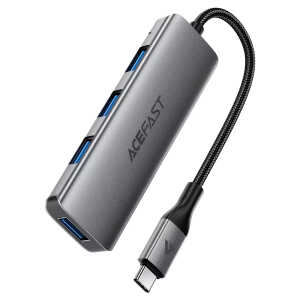 Acefast - Hub 4 in 1 (J15) - Type-C to 4x USB3.0, 5Gbps, Plug&Play, Aluminum Alloy, Nylon Braided Cable - Metal Gray