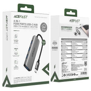 Acefast - Hub 4 in 1 (J15) - Type-C to 4x USB3.0, 5Gbps, Plug&Play, Aluminum Alloy, Nylon Braided Cable - Metal Gray - Image 4