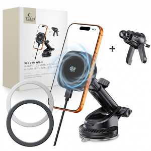 Tech-protect V20 Arcticboost Magnetic Magsafe Dashboard & Vent Car Mount Wireless Charger 25w Qi2.2 Black