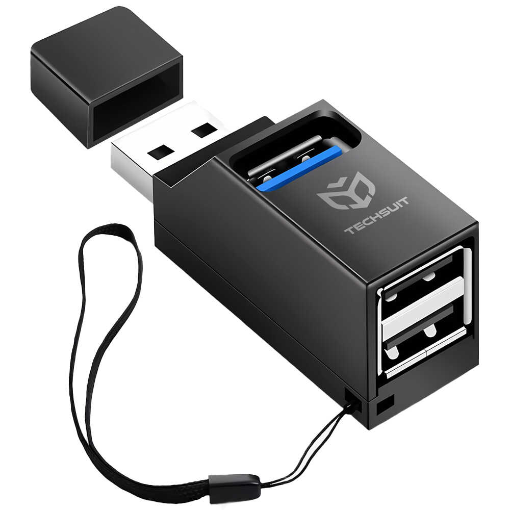 Techsuit - Mini Docking Station EchoLink 3 in 1 (H11) - USB to 2x USB 2.0 Techsuit - Mini Docking Station EchoLink 3 in 1 (H11) - USB to 2x USB 2.0, 1x USB 3.0, 5Gbps - Black
