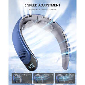 Alternative view of Techsuit - Neck Fan (S8) - Portable, with Digital Display, 3 Wind Speeds, 4000mAh, 7300RPM - Blue