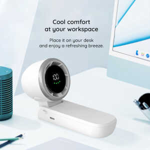 Alternative view of Techsuit - Premium Mini Hand Fan (A9) - with LED Digital Display, USB-C Rechargeable, 5 Wind Speeds, 5000mAh - White