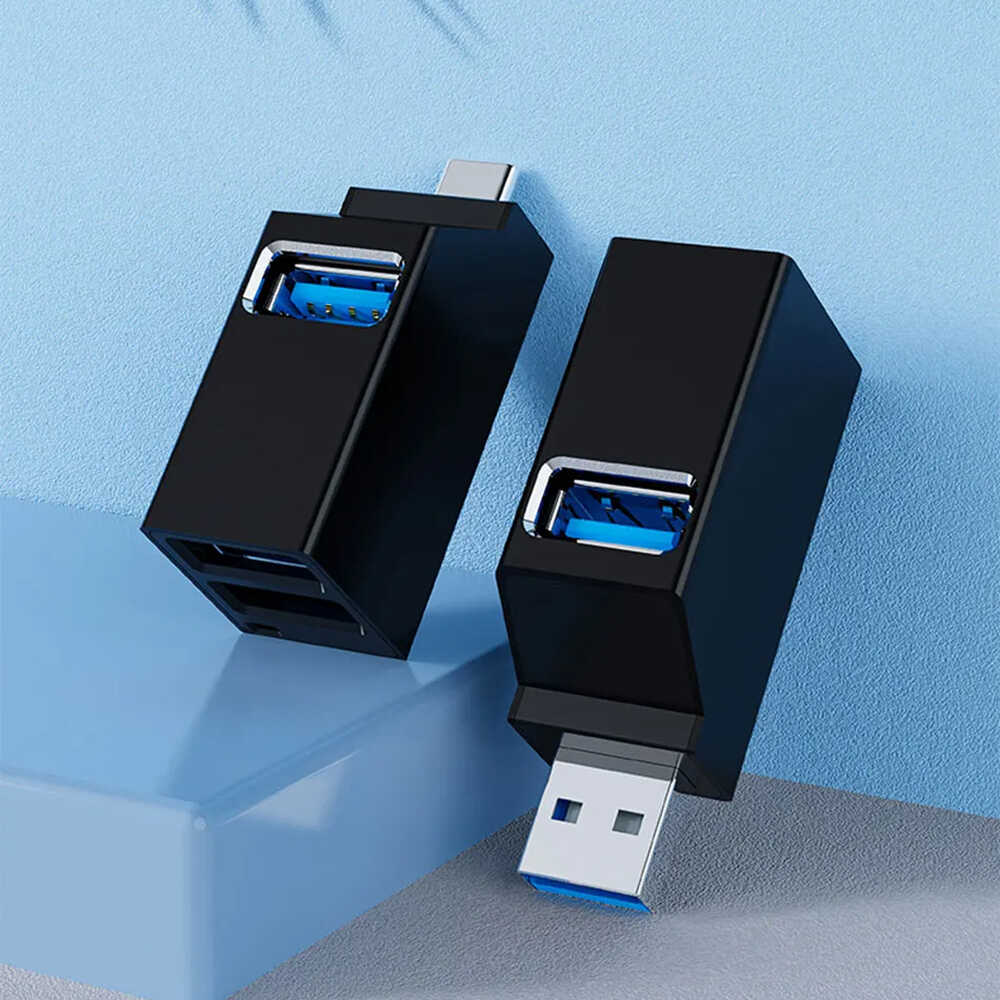 Techsuit - Mini Docking Station EchoLink 3 in 1 (H11) - USB to 2x USB 2.0 Techsuit - Mini Docking Station EchoLink 3 in 1 (H11) - USB to 2x USB 2.0, 1x USB 3.0, 5Gbps - Black - Image 3