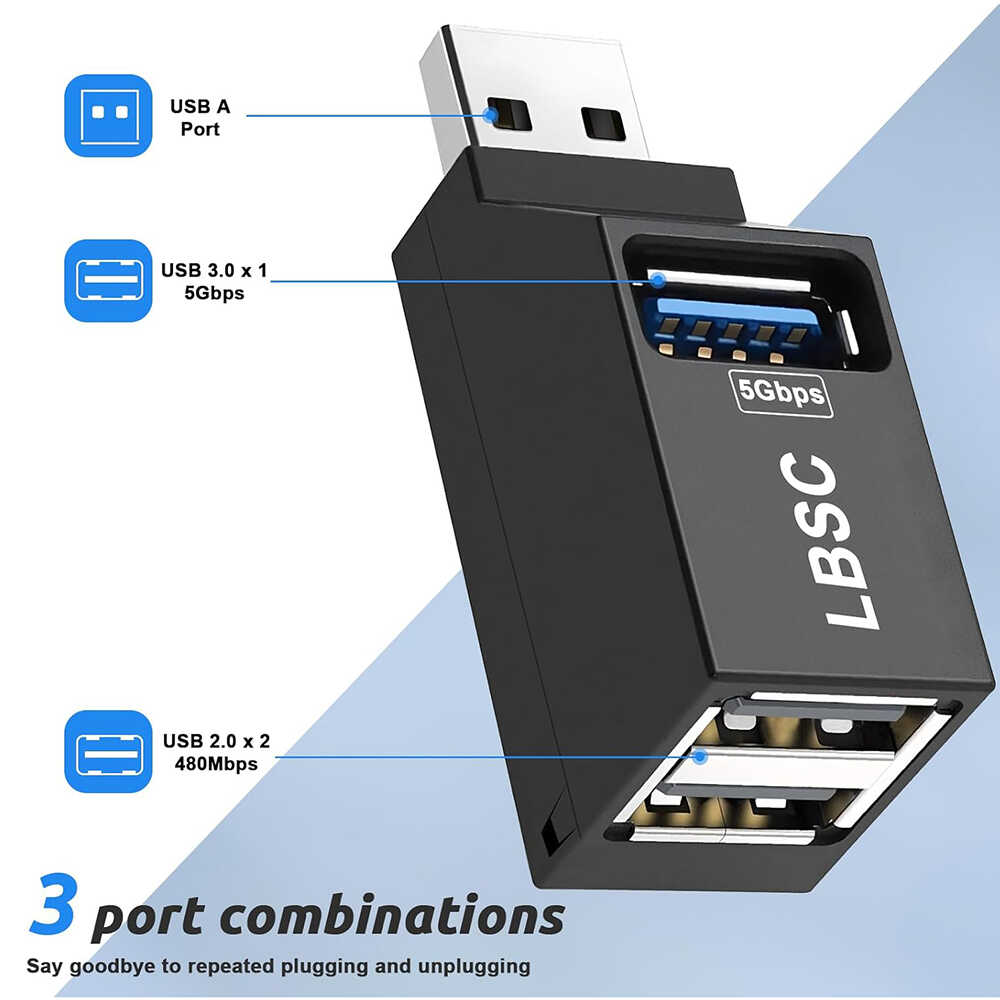 Techsuit - Mini Docking Station EchoLink 3 in 1 (H11) - USB to 2x USB 2.0 Techsuit - Mini Docking Station EchoLink 3 in 1 (H11) - USB to 2x USB 2.0, 1x USB 3.0, 5Gbps - Black - Image 4