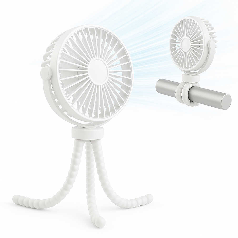 Techsuit - Baby Stroller Fan Octopus Fan (VP1) - Portable Techsuit - Baby Stroller Fan Octopus Fan (VP1) - Portable, 360° Flexible Tripod Clip, 4000mAh - White