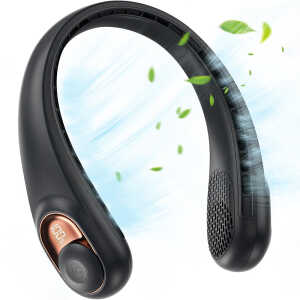 Techsuit - Neck Fan (S9) - Portable, with Digital Display, 3 Wind Speeds, 5200mAh, 5800RPM - Black