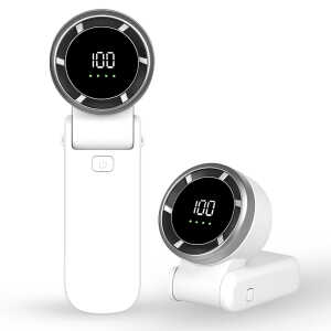 Techsuit - Premium Mini Hand Fan (A9) - with LED Digital Display, USB-C Rechargeable, 5 Wind Speeds, 5000mAh - White
