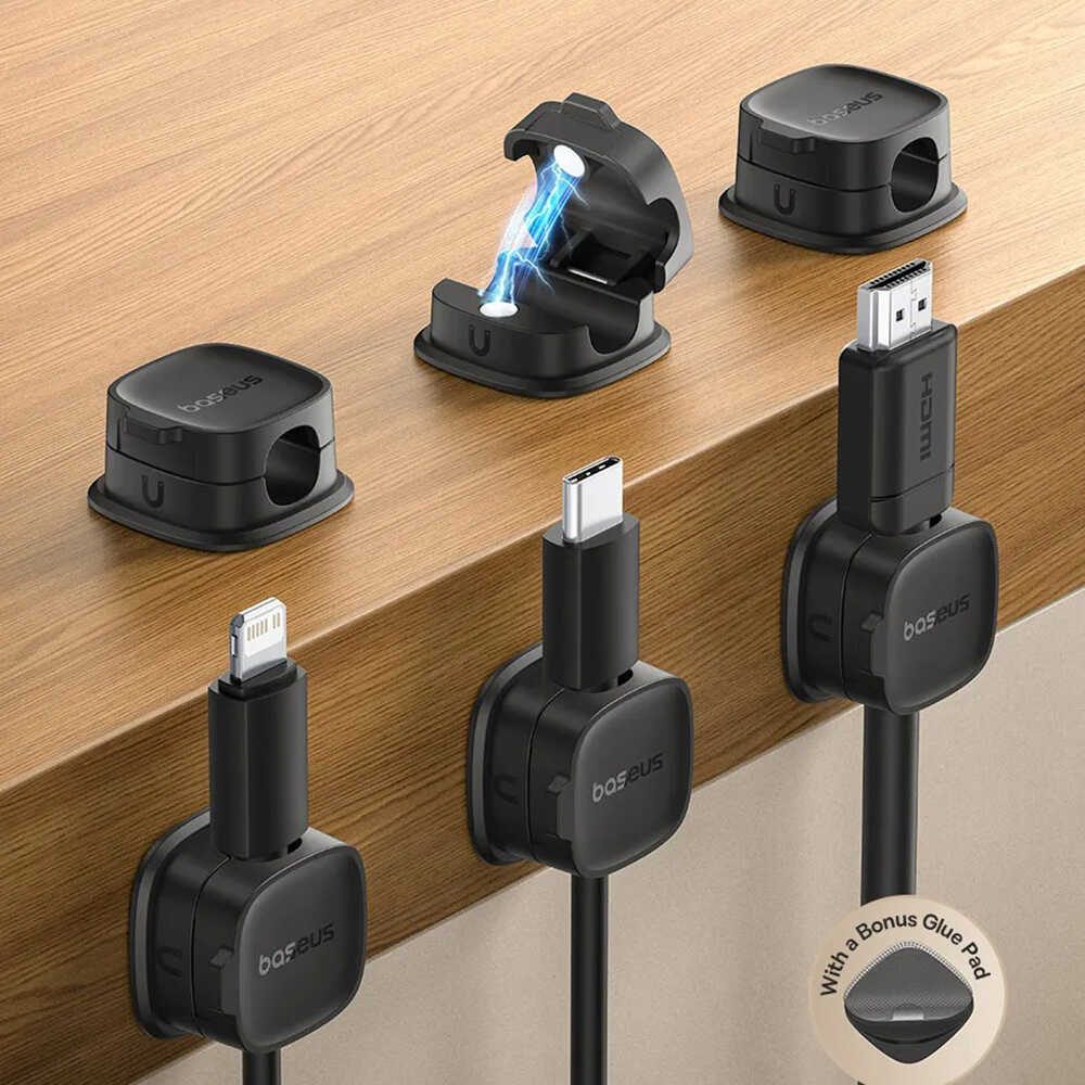 Baseus - Cable Organizer Lite Series Magnetic (B01331106111-00) - 3 Pack Pieces Baseus - Cable Organizer Lite Series Magnetic (B01331106111-00) - 3 Pack Pieces, 3M Adhesive - Black - Image 2