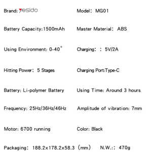 Yesido - Massage Gun (MG01) - Low Noise, Type-C - Black - Image 6