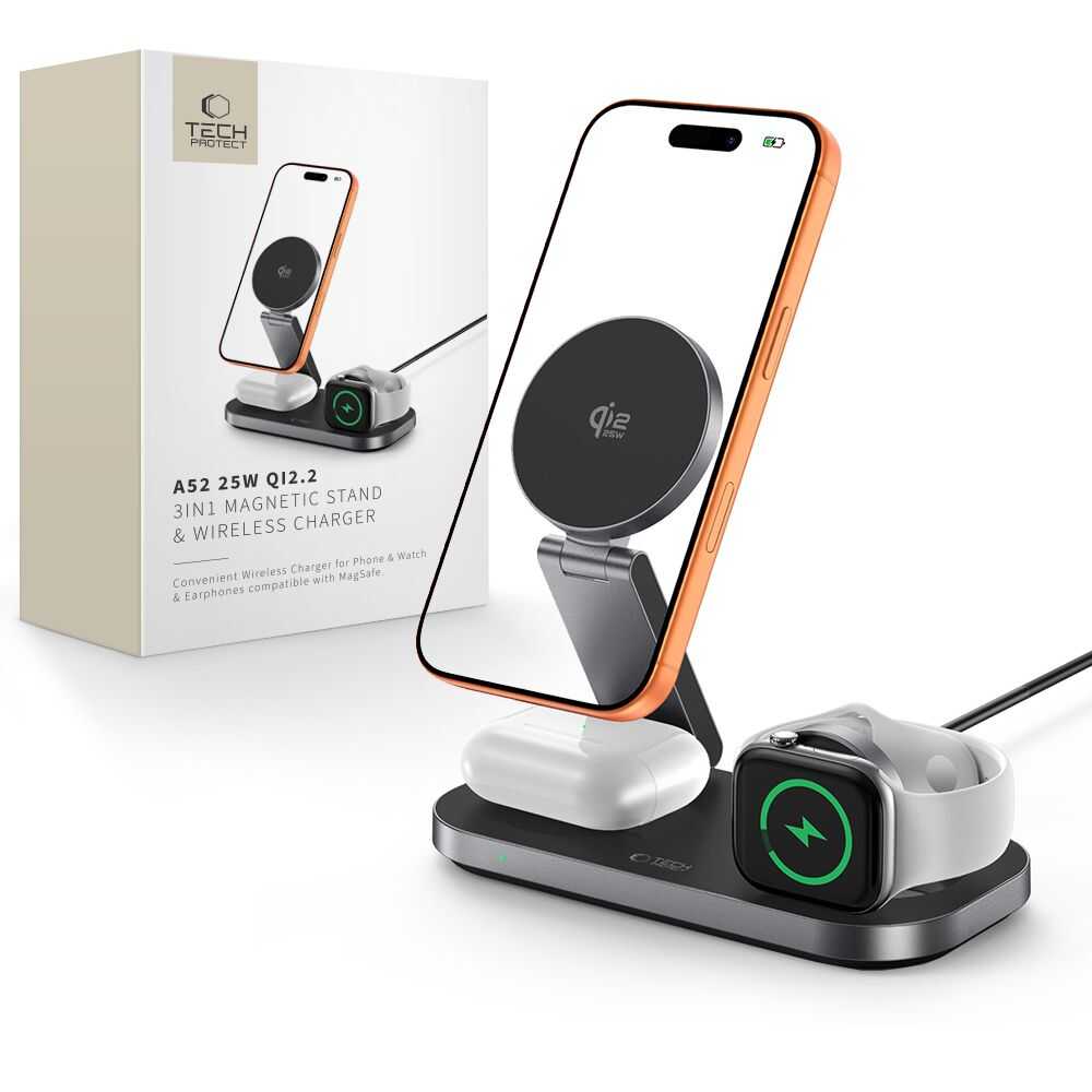 Tech-protect A52 3in1 Magnetic Magsafe Wireless Charger 25w Qi2.2 Black Tech-protect A52 3in1 Magnetic Magsafe Wireless Charger 25w Qi2.2 Black