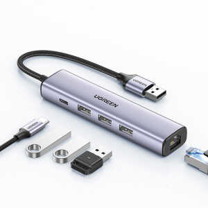 USB Hub Ugreen CM475 3×USB-A / Ethernet RJ45 / USB-C PD Γκρι