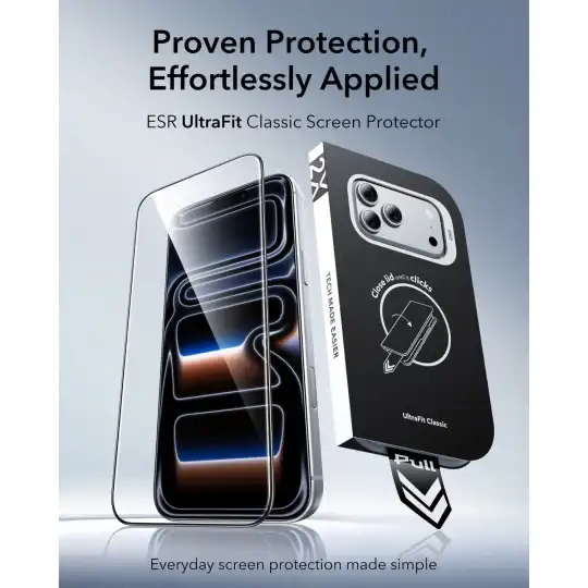 Alternative view of Esr Ultrafit Classic Tempered Glass 2-pack Iphone 17 Pro / 18 Pro Black