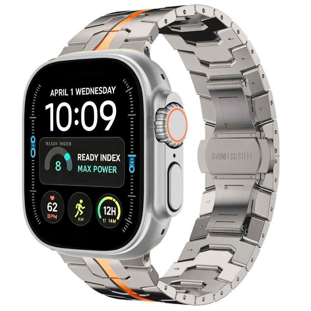 Alternative view of Tech-protect Stainless Apple Watch 8 / 9 / 10 / 11 / 12 / Se / Ultra (44 / 45 / 46 / 49 Mm) Titanium/orange